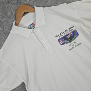 Black Eagle Lodge Order of the Arrow 45 Years White Polo Shirt Mens Size M FLAWS